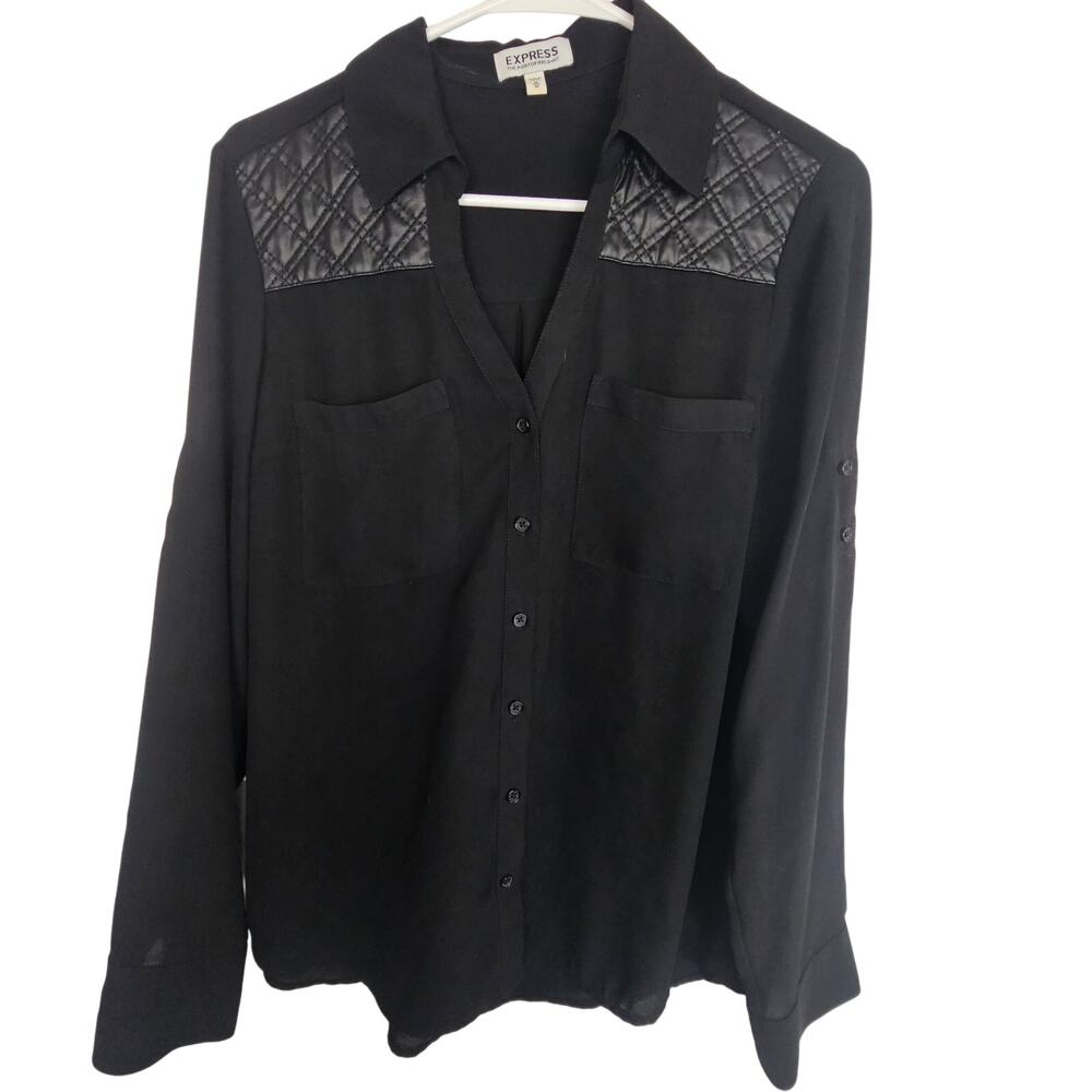 Express Womens Portofino Shirt Sz M Classic Career Corp Quilted Shoulder Office
